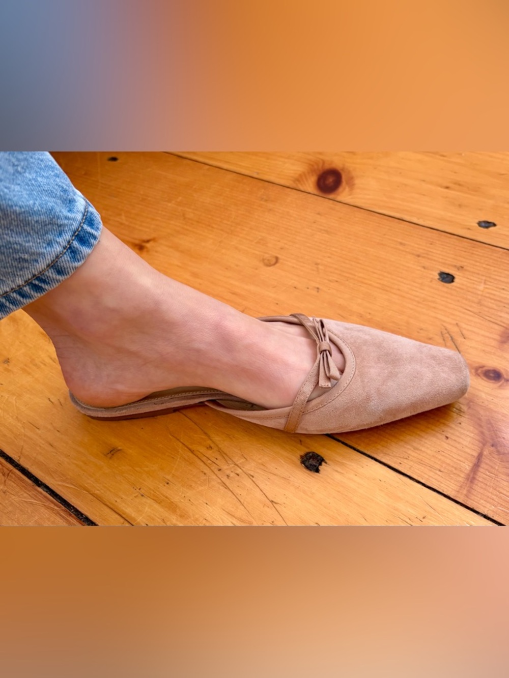 J. McLaughlin Suede Mule Flats Bow Slide Tan Nude Size 7.5